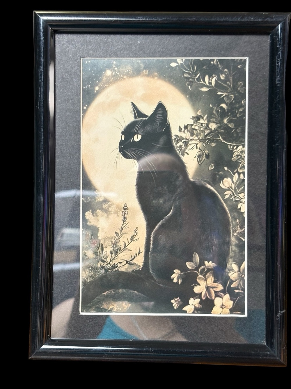 Moonlit Black Cat Framed Art Print – 5x7 | Witchy Celestial Décor